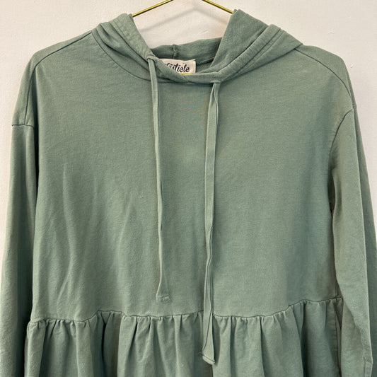 Listicle Green Long Sleeve Ruffle Hem Hooded Pullover Small