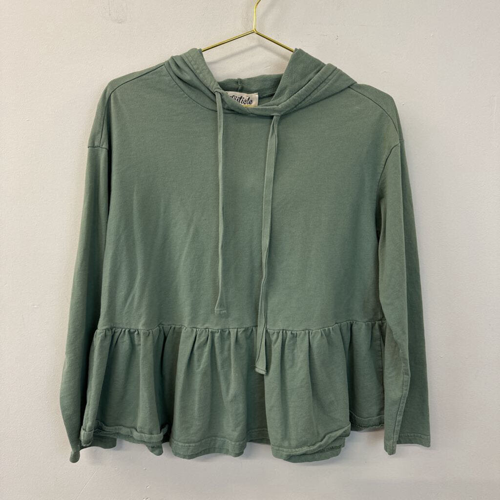 Listicle Green Long Sleeve Ruffle Hem Hooded Pullover Small