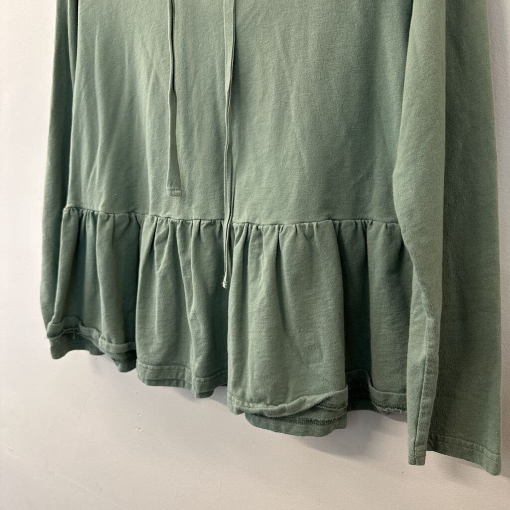 Listicle Green Long Sleeve Ruffle Hem Hooded Pullover Small