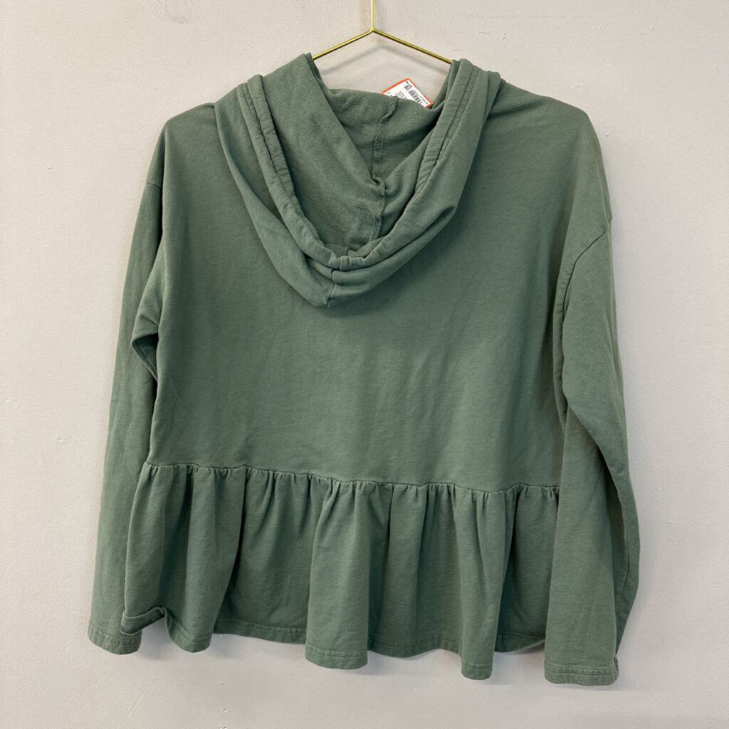 Listicle Green Long Sleeve Ruffle Hem Hooded Pullover Small