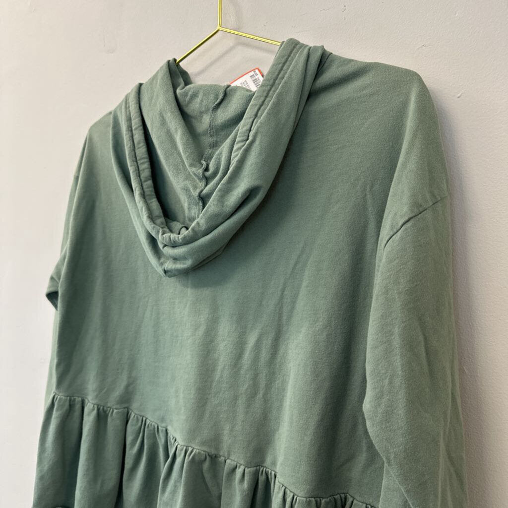 Listicle Green Long Sleeve Ruffle Hem Hooded Pullover Small