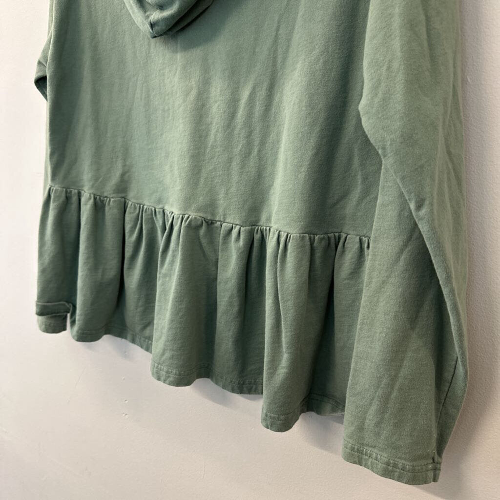 Listicle Green Long Sleeve Ruffle Hem Hooded Pullover Small