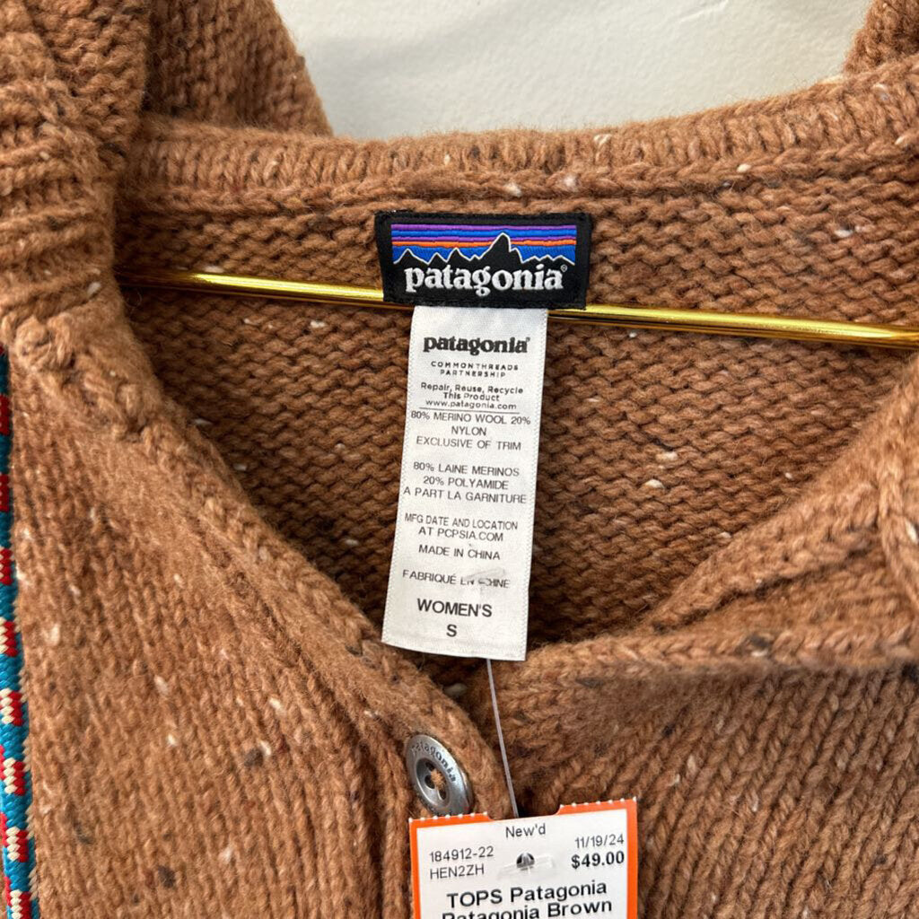 Patagonia Brown Knit Half Button Hooded Pullover Sweater Small