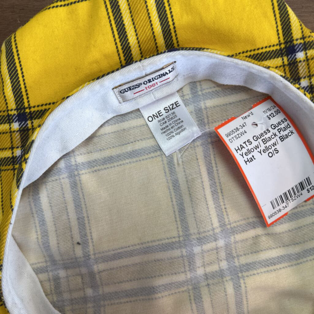 Guess Yellow/ Black Plaid Hat