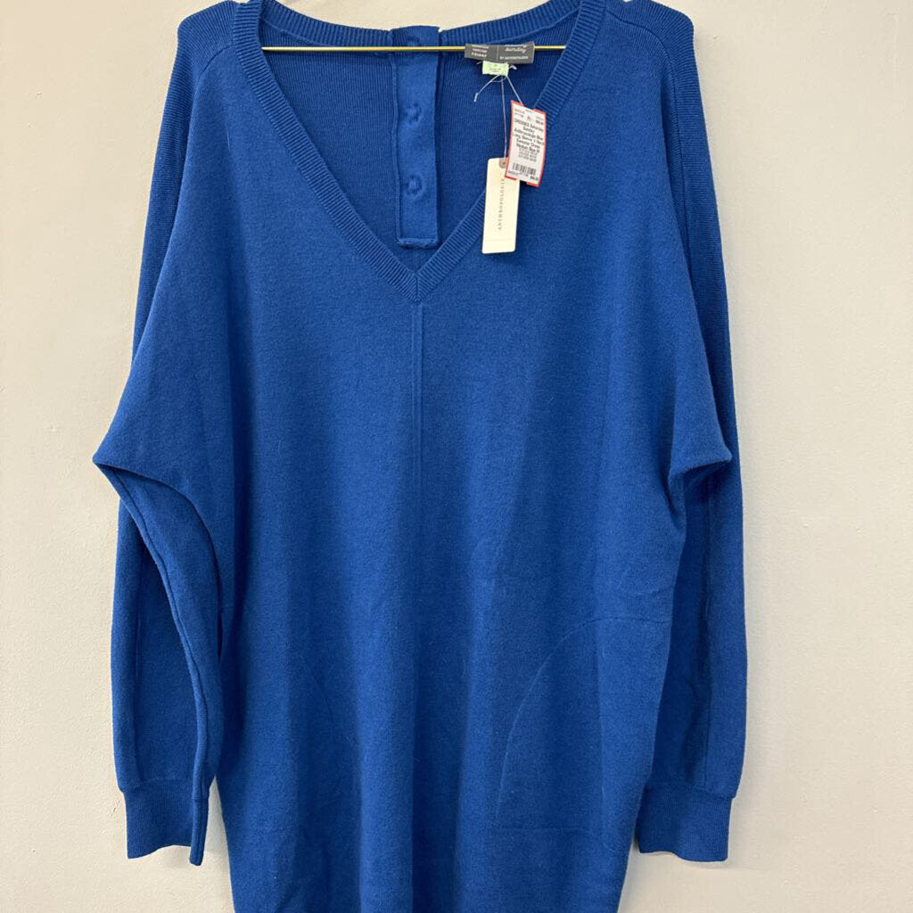 Anthropologie Blue Long Sleeve V Neck Sweater Dress Medium