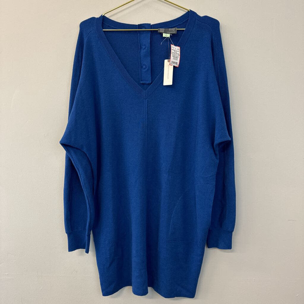 Anthropologie Blue Long Sleeve V Neck Sweater Dress Medium