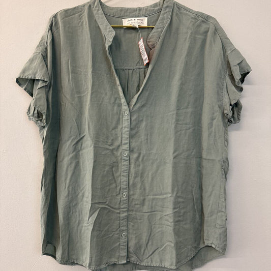 Cloth and Stone by Anthropologie Green Short Ruffle Sleeve Button Down Top Extra Large