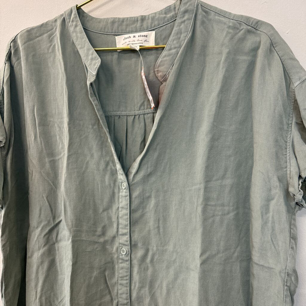 Cloth and Stone by Anthropologie Green Short Ruffle Sleeve Button Down Top Extra Large