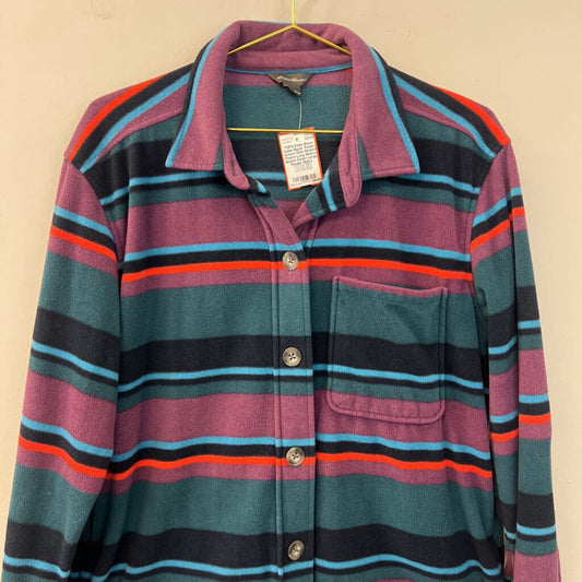 Eddie Bauer Purple, Green/ Multi Striped Fleece Long Sleeve Button Down Large