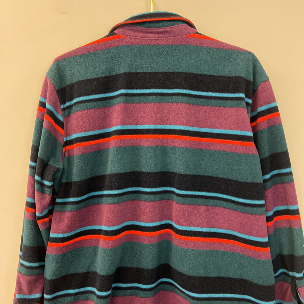 Eddie Bauer Purple, Green/ Multi Striped Fleece Long Sleeve Button Down Large