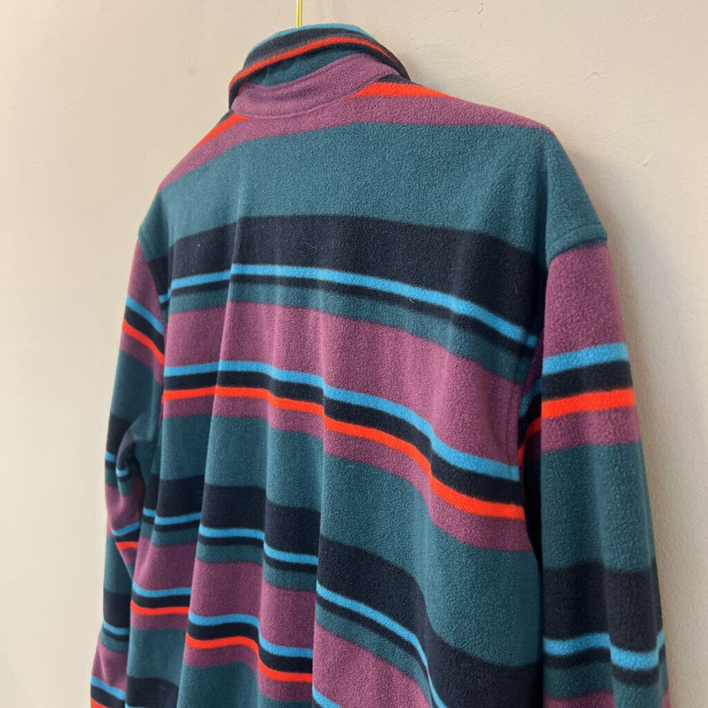 Eddie Bauer Purple, Green/ Multi Striped Fleece Long Sleeve Button Down Large