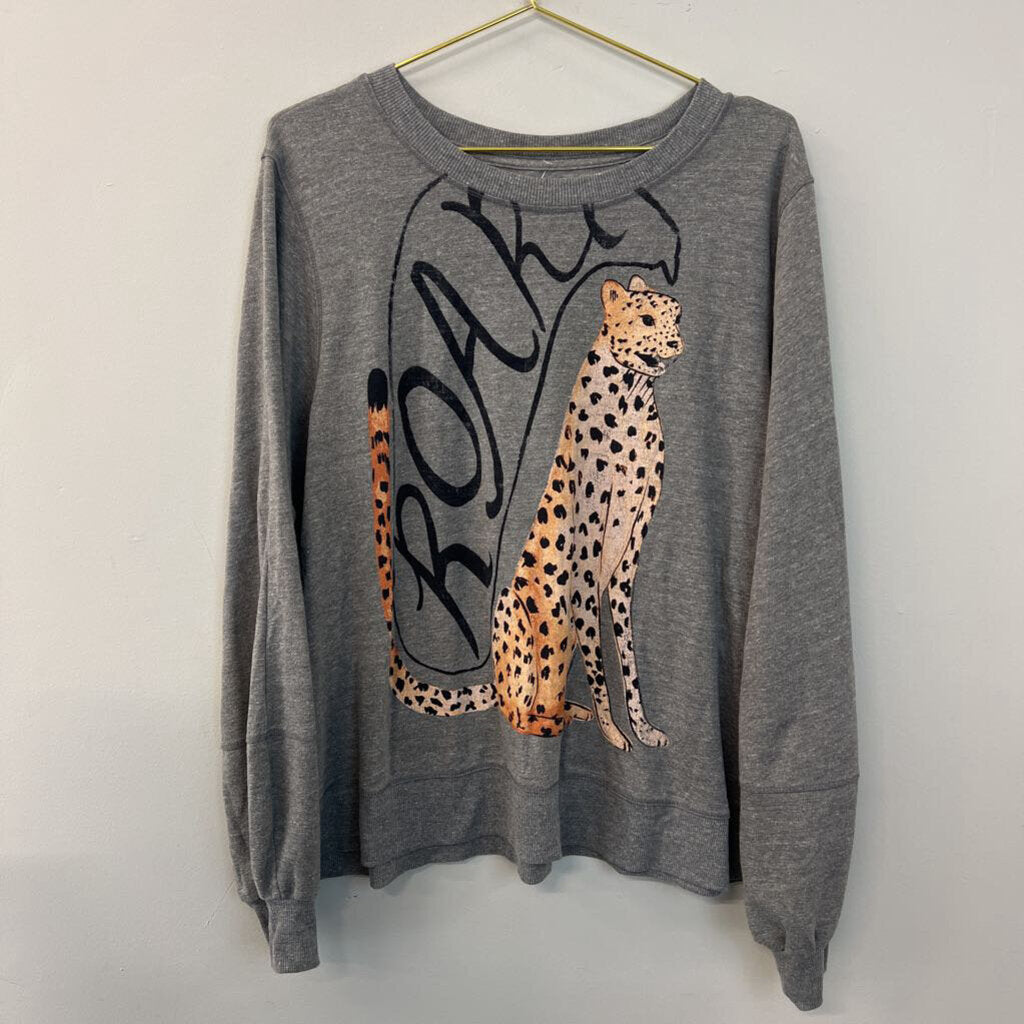 Anthropologie Grey Leopard Roar Graphic Long Sleeve Top 1X