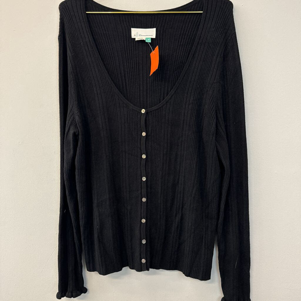 Anthropologie Black Ribbed Knit Long Sleeve Button Front Cardigan 2X