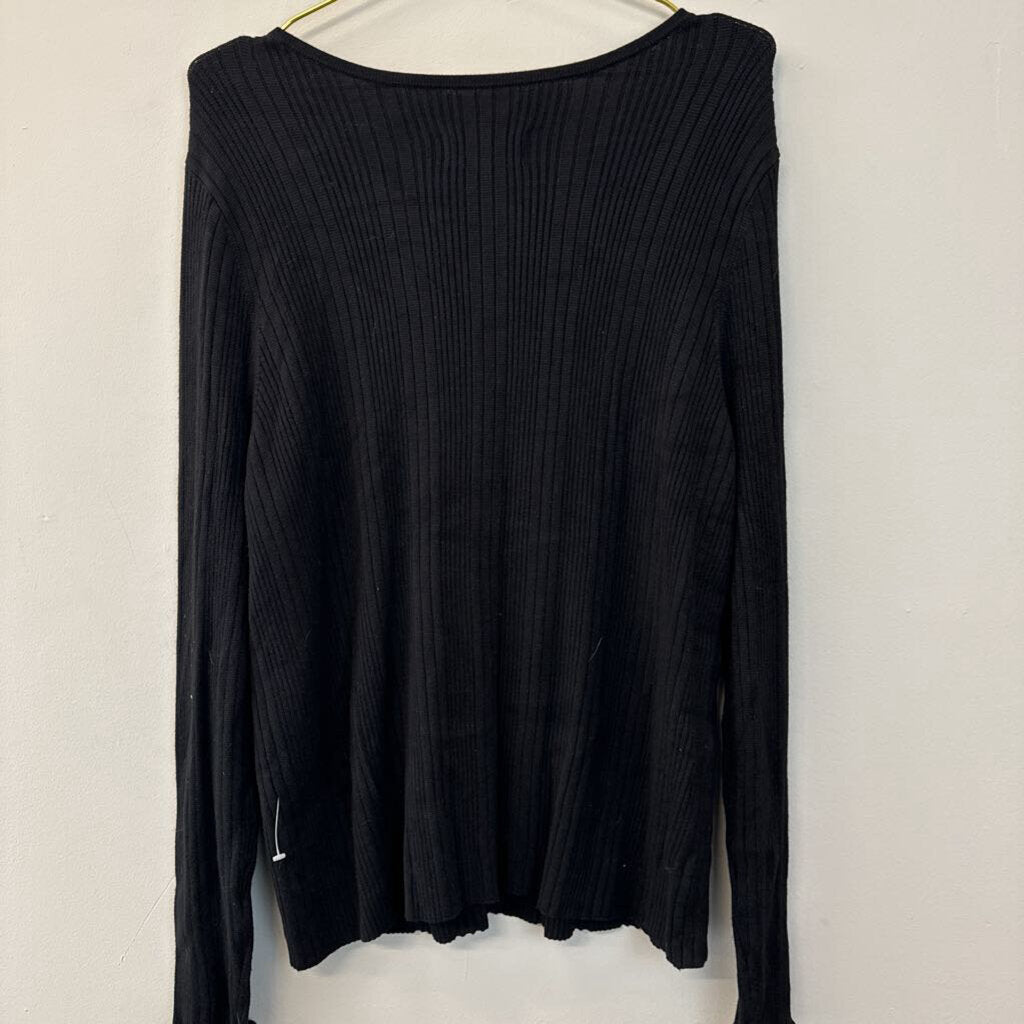 Anthropologie Black Ribbed Knit Long Sleeve Button Front Cardigan 2X