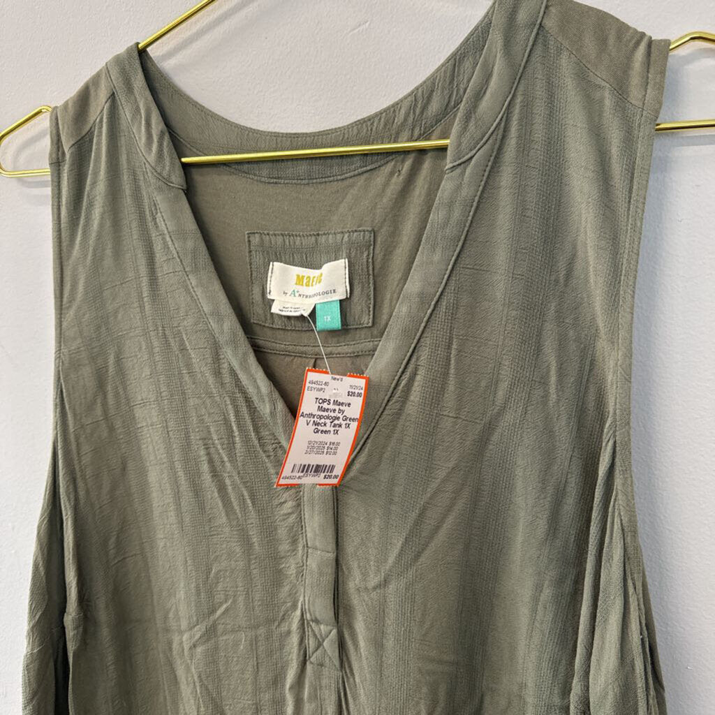 Maeve by Anthropologie Green V Neck Tank 1X