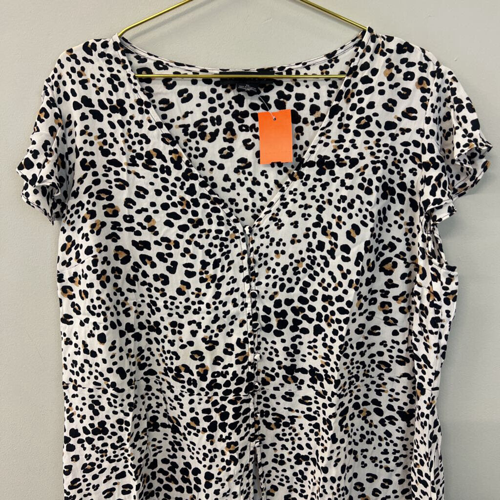 Sanctuary White Leopard Print Short Sleeve Button Front Top 1X