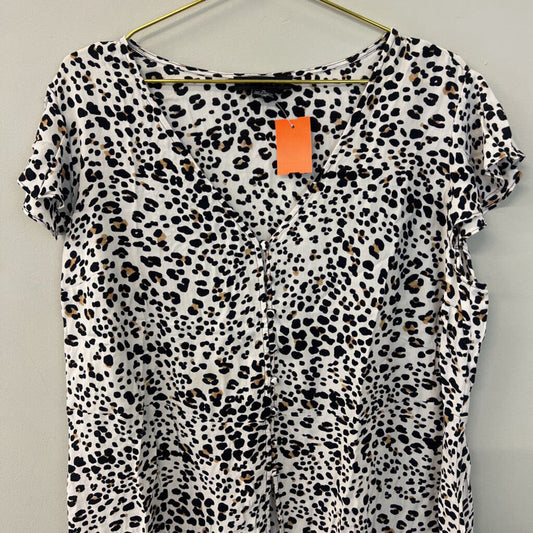 Sanctuary White Leopard Print Short Sleeve Button Front Top 1X