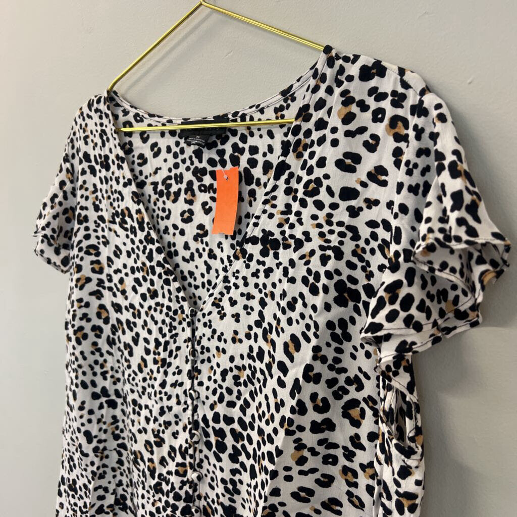 Sanctuary White Leopard Print Short Sleeve Button Front Top 1X