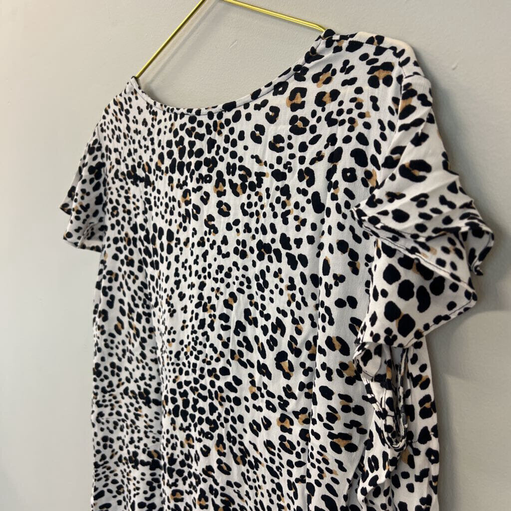 Sanctuary White Leopard Print Short Sleeve Button Front Top 1X