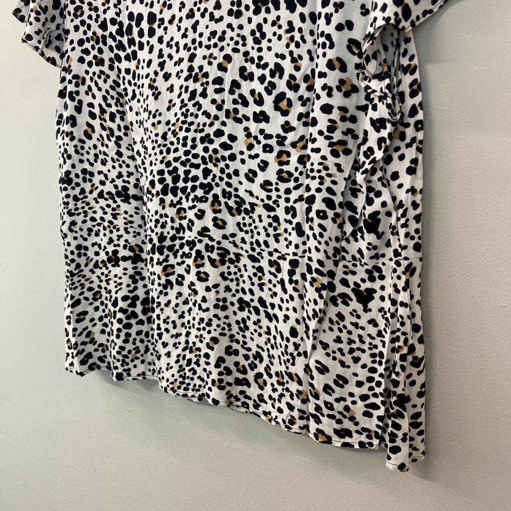 Sanctuary White Leopard Print Short Sleeve Button Front Top 1X