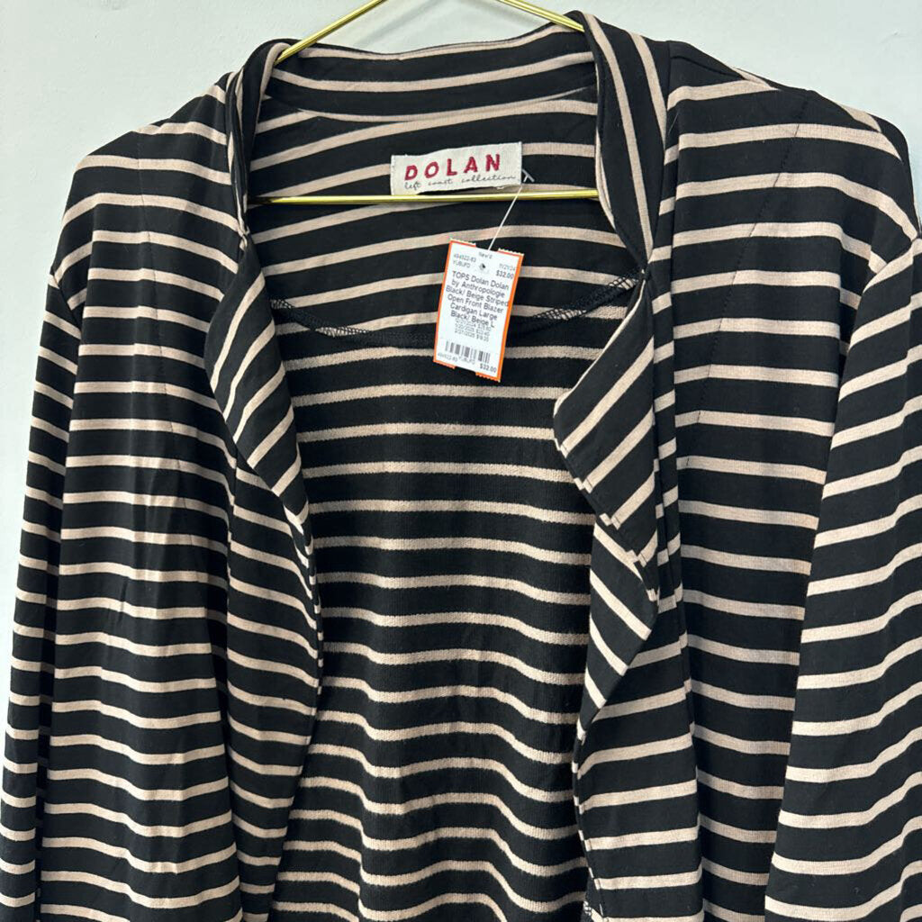 Dolan by Anthropologie Black/ Beige Striped Open Front Blazer Cardigan Large