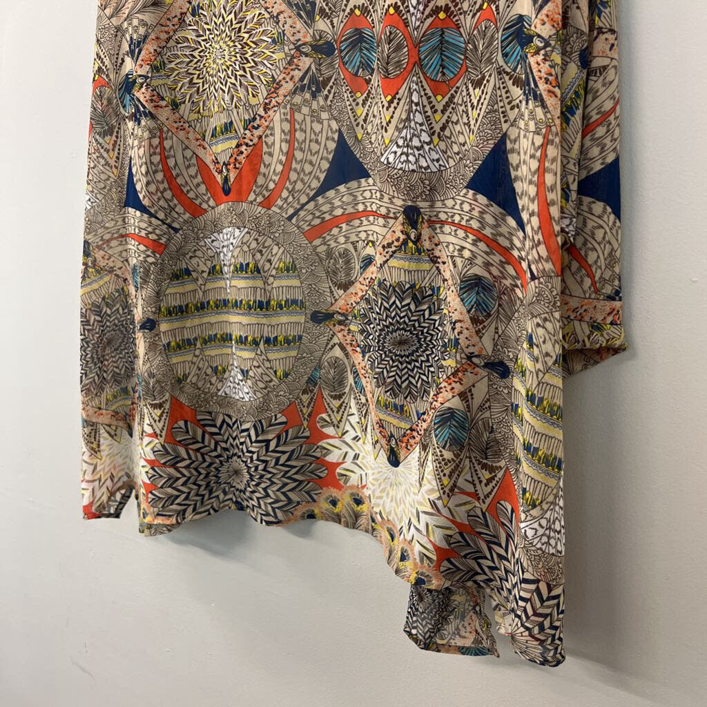 Umgee Beige/ Multi Print Open Front Kimono Medium/ Large