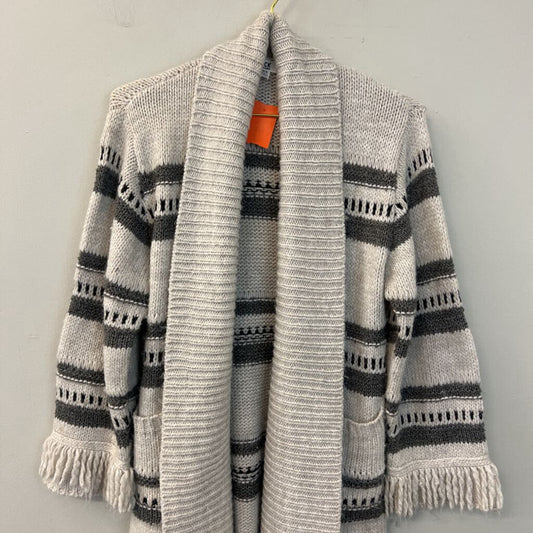 Jack Cream/ Grey Striped Knit Long Sleeve Open Front Cardigan Extra Small