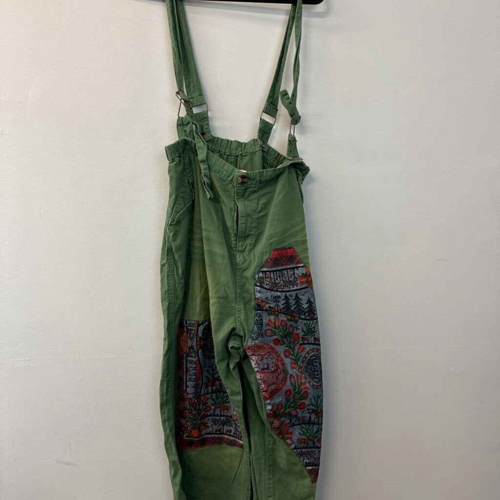 Green Patchwork Open Top Overalls Medium