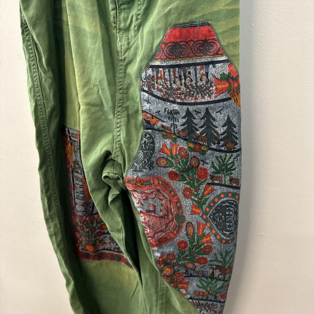 Green Patchwork Open Top Overalls Medium