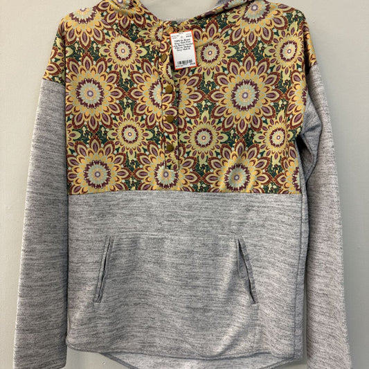 Grey/ Multi Print Long Sleeve Hooded Pullover Medium