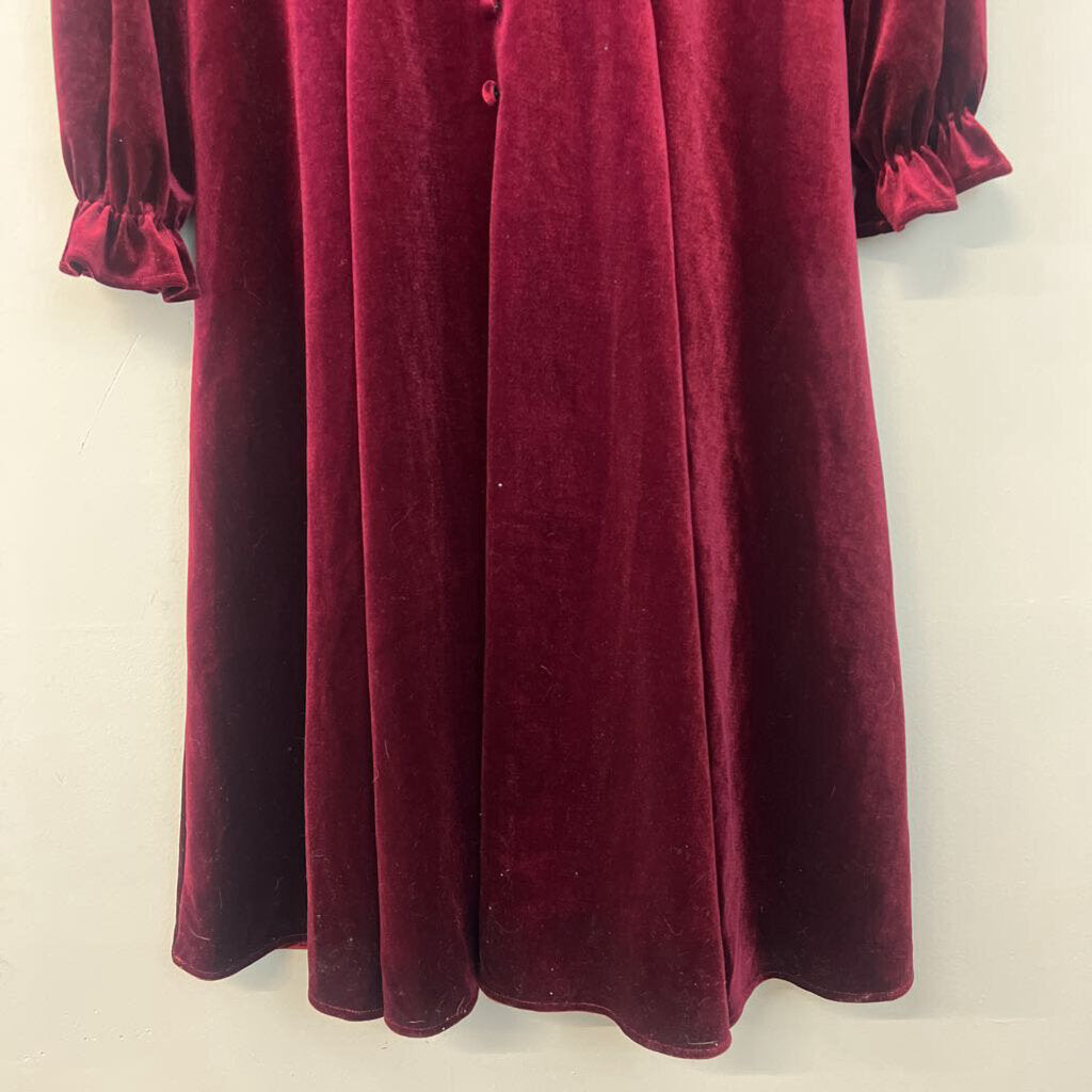 Feiinvan Burgundy Velvet Long Sleeve Midi Dress Large