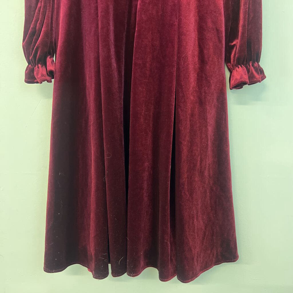 Feiinvan Burgundy Velvet Long Sleeve Midi Dress Large