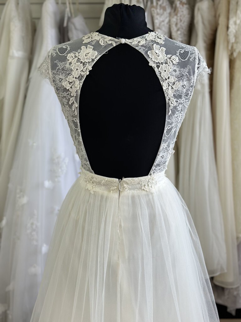 Ivy and Astor Ivory Tulle/Lace Capped Sleeve Gown 10