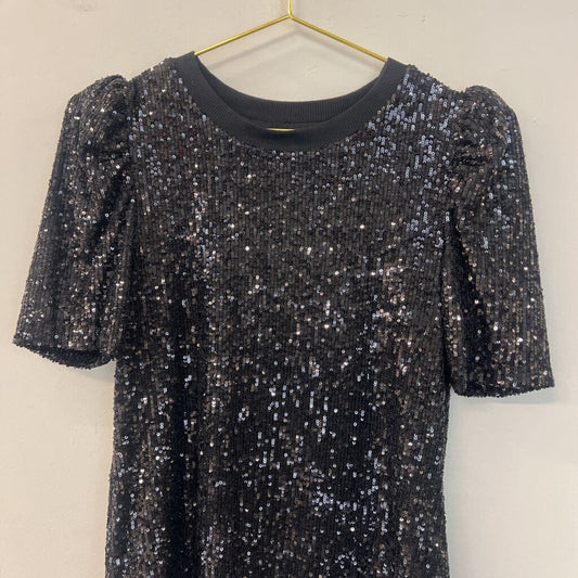 Catherine Malandrino Black Sequin Short Sleeve Top Small