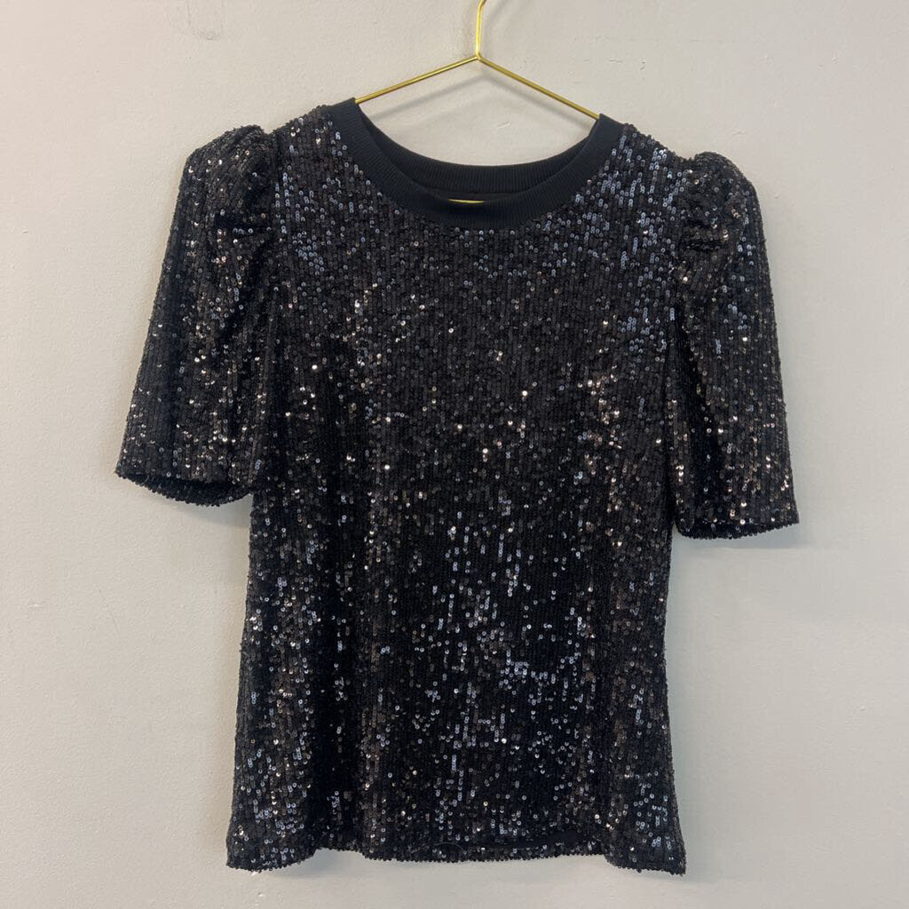 Catherine Malandrino Black Sequin Short Sleeve Top Small