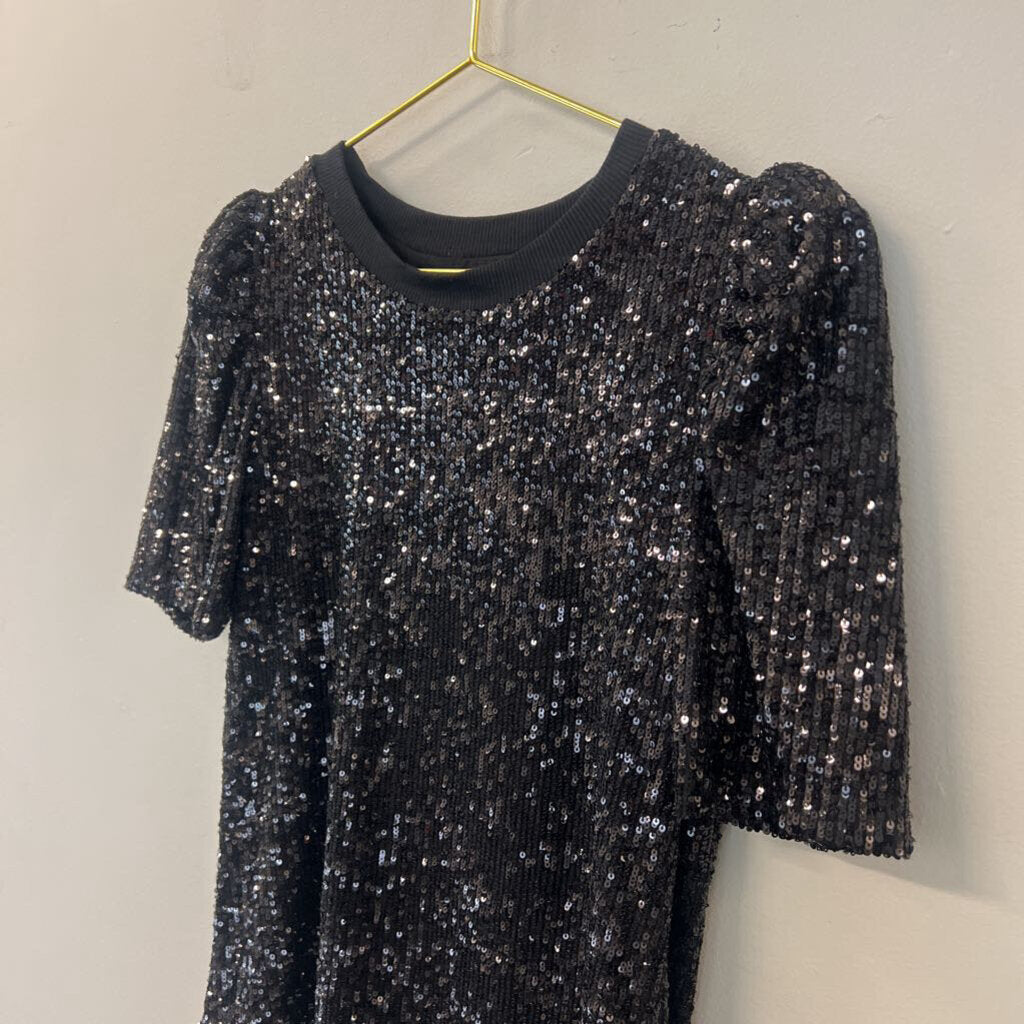 Catherine Malandrino Black Sequin Short Sleeve Top Small