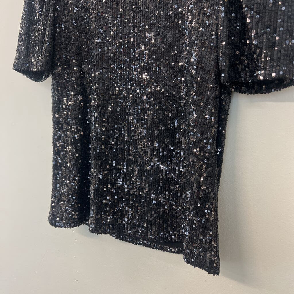 Catherine Malandrino Black Sequin Short Sleeve Top Small