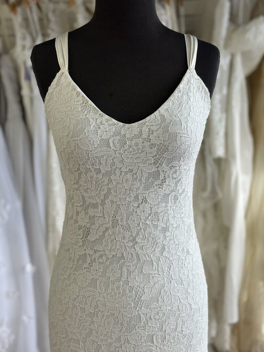 Tatyana Merenyuk Ivory Lace Sheath with Tie Back 6