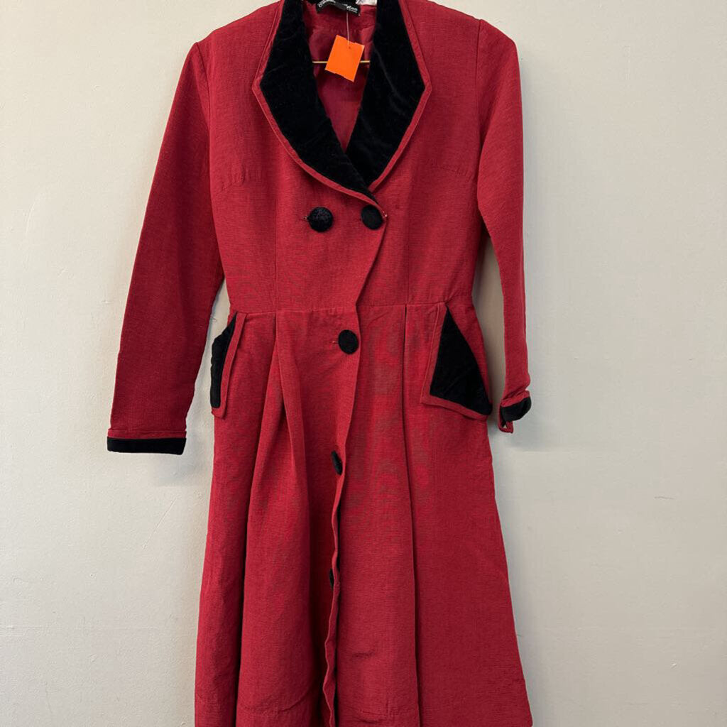 Vintage Candice Gwinn Red/ Black Long Sleeve Coat Dress 6