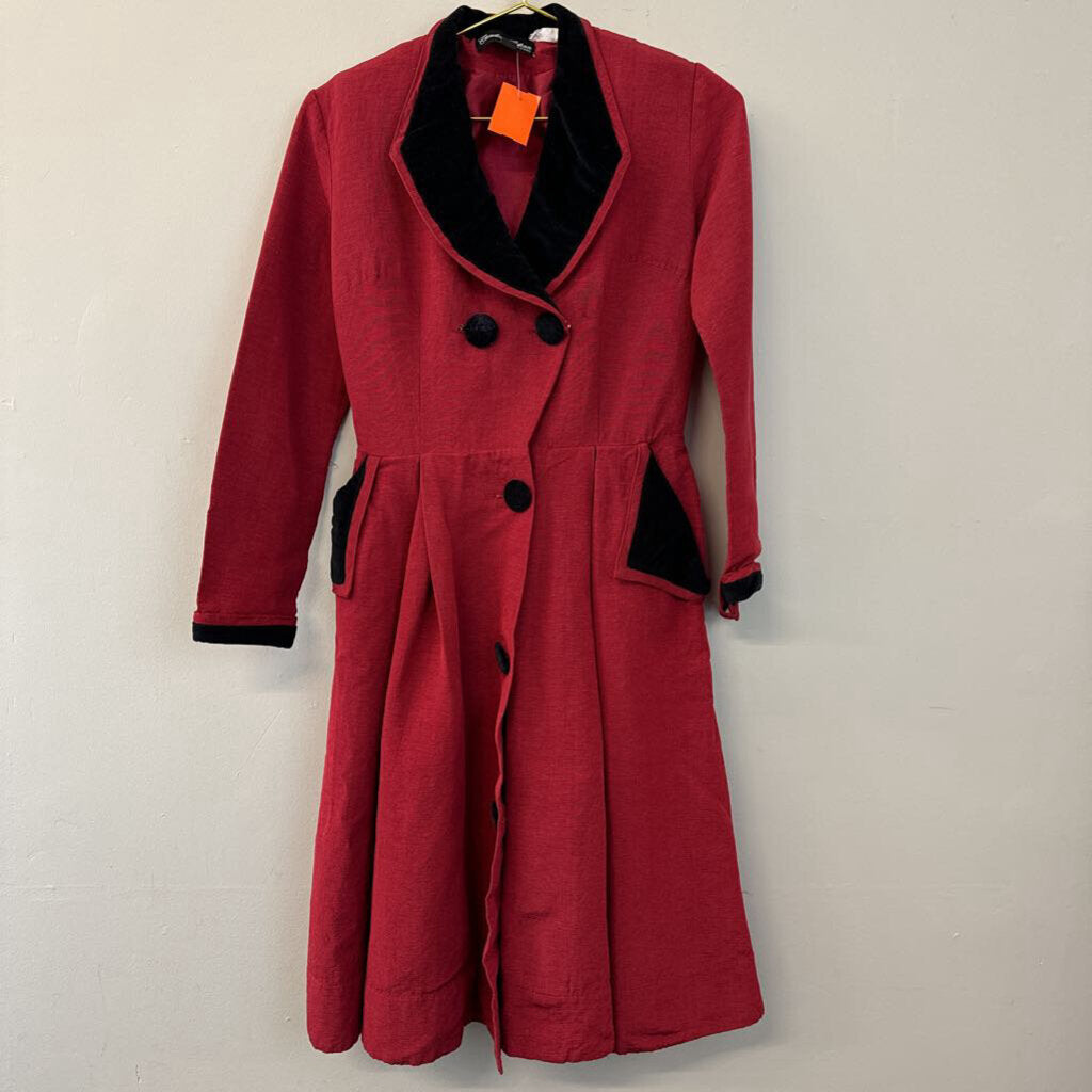 Vintage Candice Gwinn Red/ Black Long Sleeve Coat Dress 6