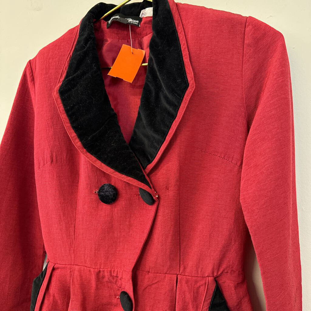 Vintage Candice Gwinn Red/ Black Long Sleeve Coat Dress 6