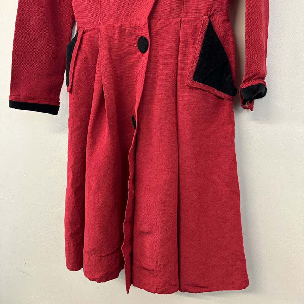 Vintage Candice Gwinn Red/ Black Long Sleeve Coat Dress 6