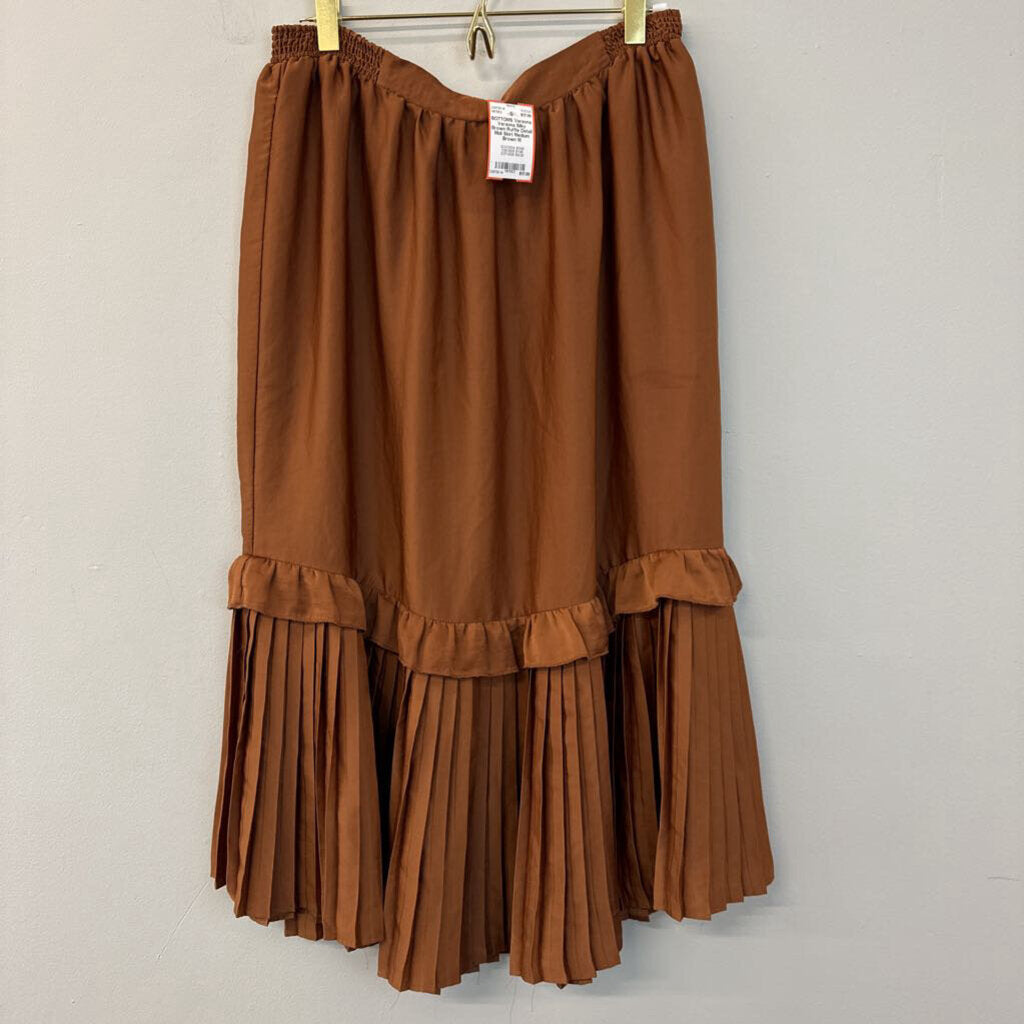 Versona Silky Brown Ruffle Detail Midi Skirt Medium