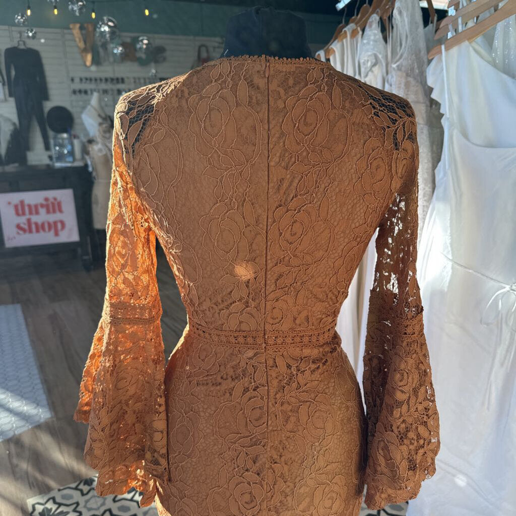 Baltic Born Burnt Orange Full Lace Bell Sleeve Long Formal Large