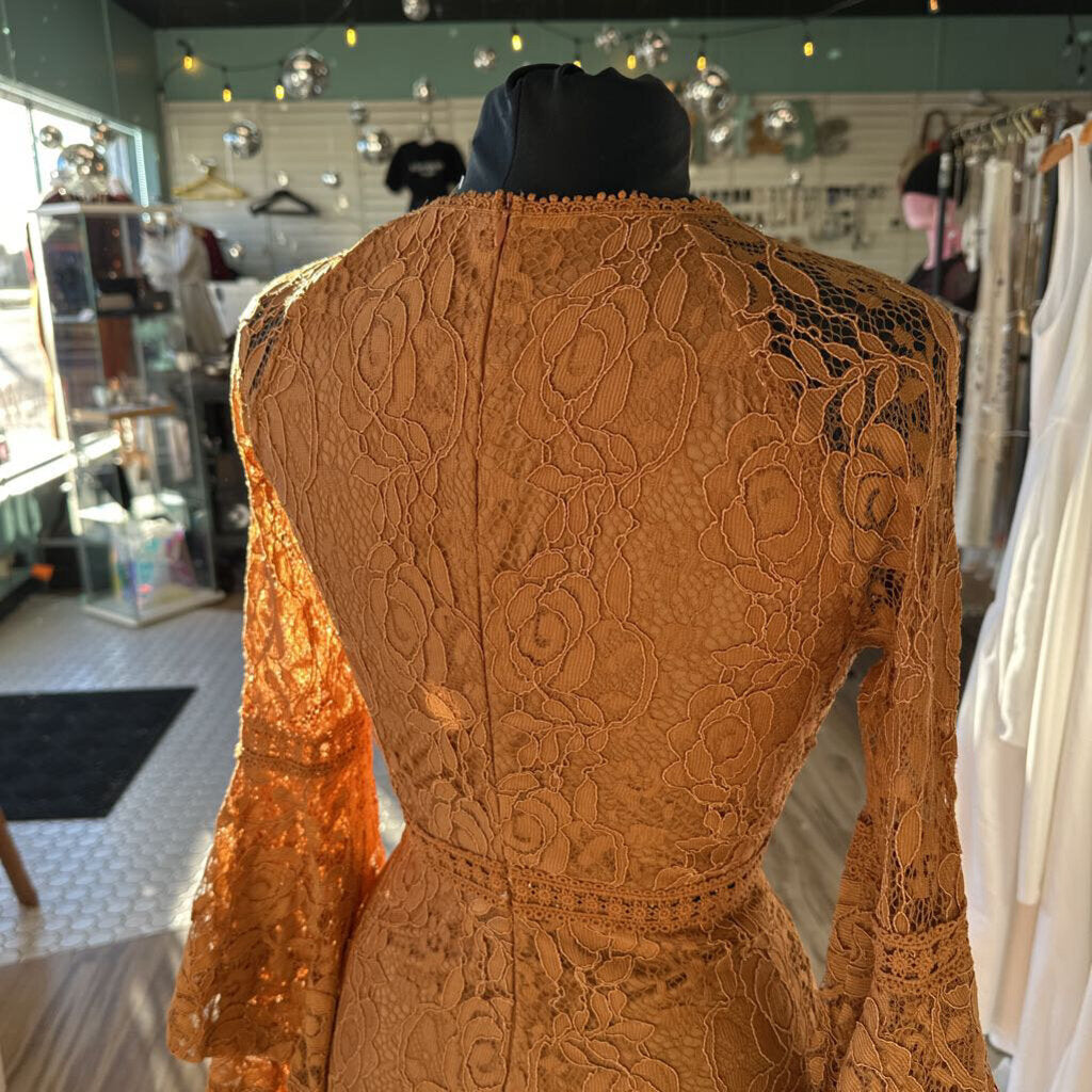 Baltic Born Burnt Orange Full Lace Bell Sleeve Long Formal Large