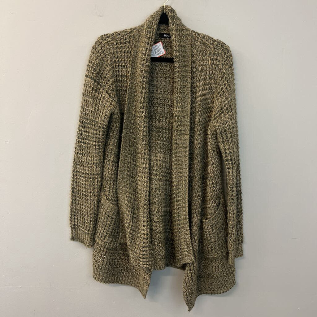 BDG Green/ Beige Knit Open Front Cardigan Sweater Large