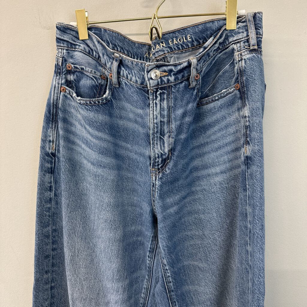 American Eagle Medium Wash Super High Rise Baggy Wide Leg Jeans 10