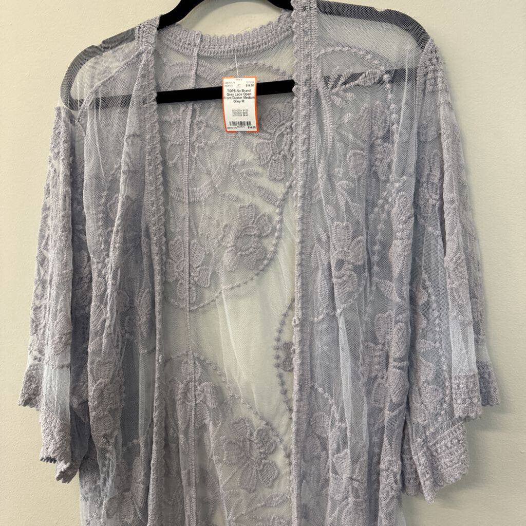 Grey Lace Open Front Duster Medium