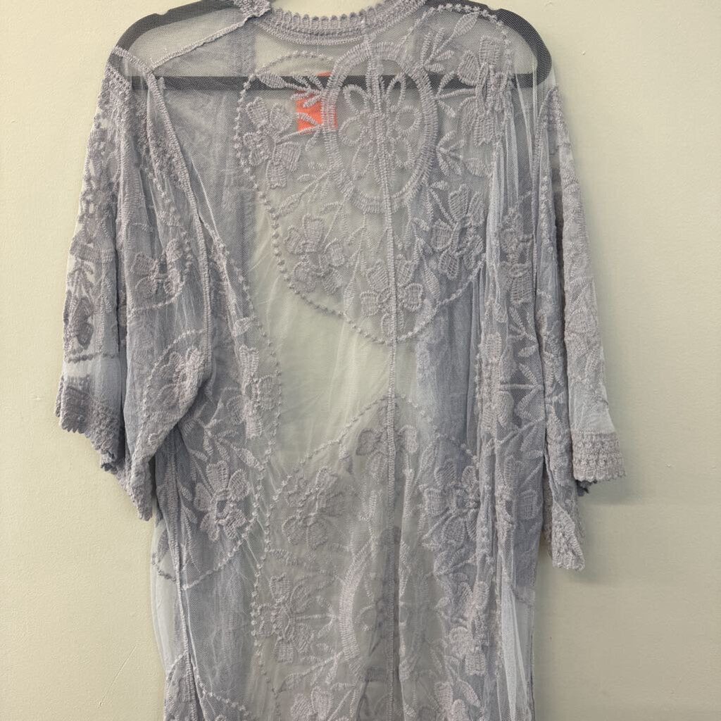 Grey Lace Open Front Duster Medium