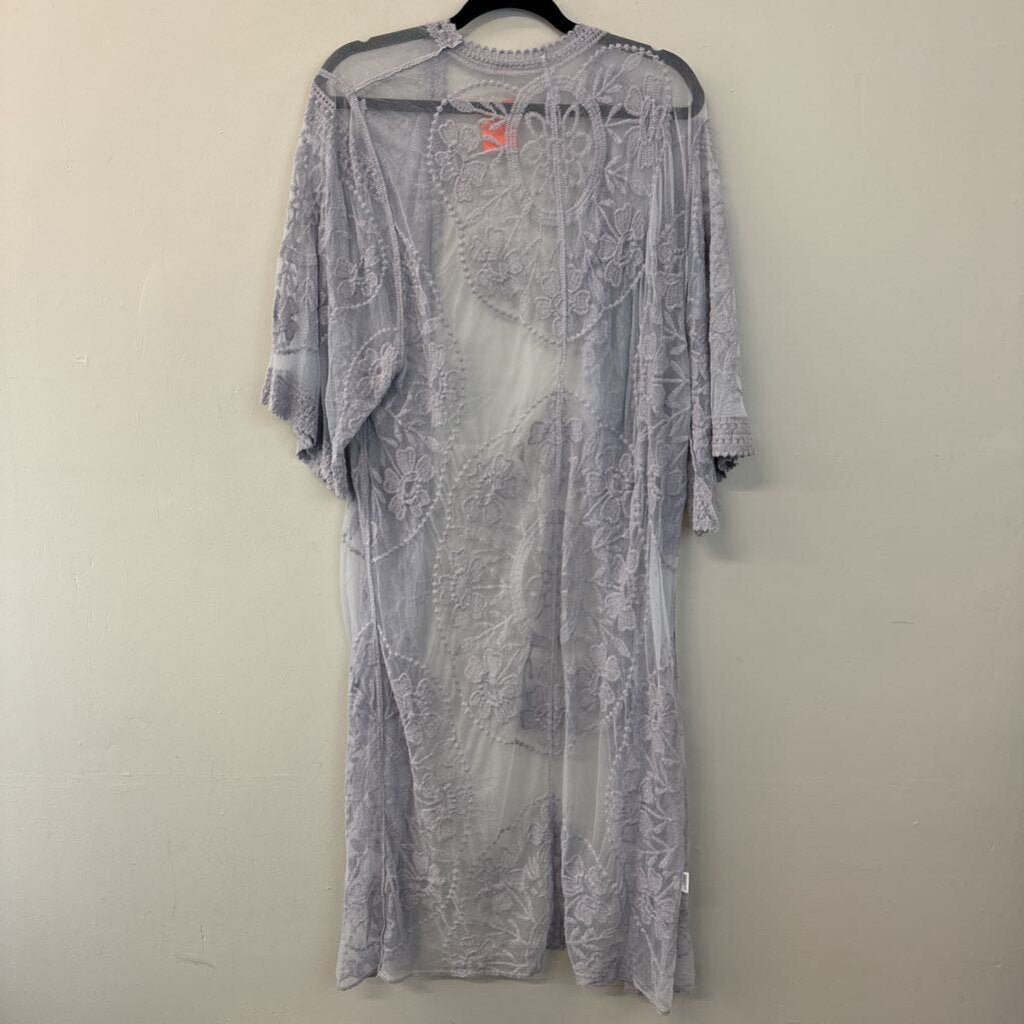 Grey Lace Open Front Duster Medium